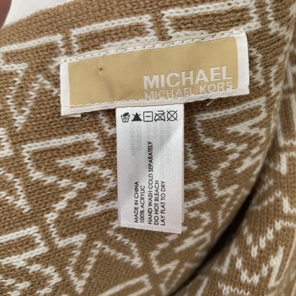 Michael Kors Logo Scarf Tan & White Soft Knit Winter Neckwear Acrylic One Size - Picture 3 of 3